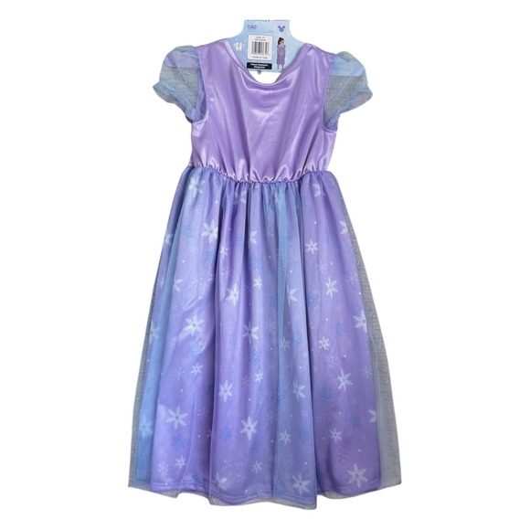 Disney Frozen Elsa Fantasy Gown Girls Purple Snowflake Pajamas Size 4T NEW - Picture 2 of 6